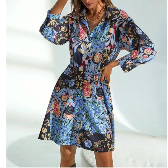 Dresses & Skirts - Boho Floral Print Shirt Dress